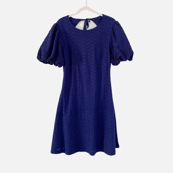 Free People Apricot Rose Puff Sleeve Eyelet Dress Living Indigo Size Medium NWT - Picture 8 of 10